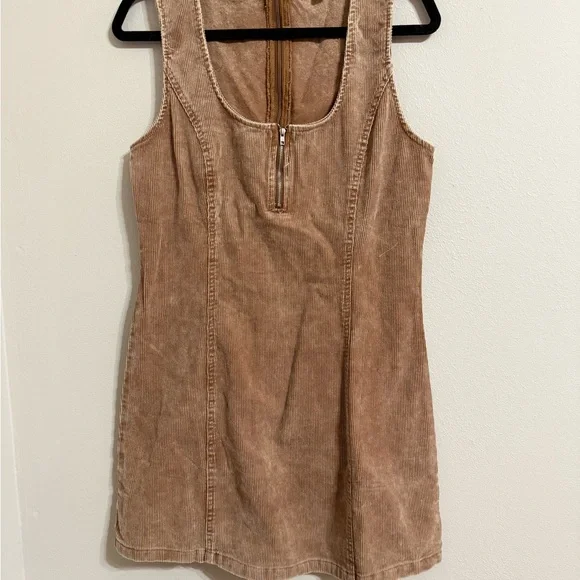 Elegant Tan Corduroy Sleeveless Dress - Picture 1 of 3